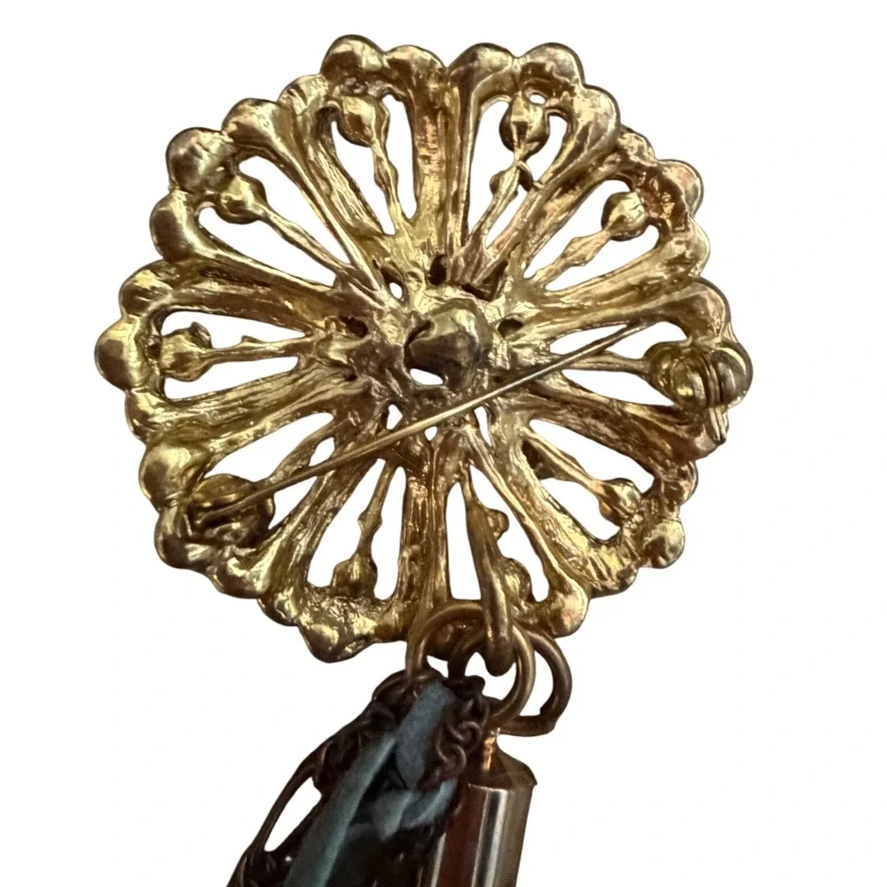 Boho Peacock Rhinestone Feather‎ Brooch Pin Gold Tone Multicolor Festival Party